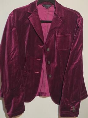 Lands' End Women's Size 12 Plum Berry Cotton Velvet Blazer Jacket Luxury